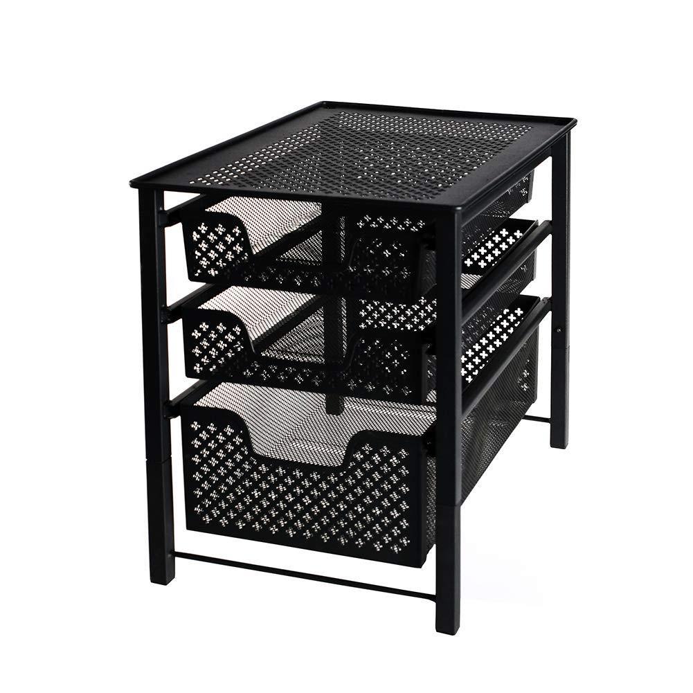 Shop here stackable 3 tier organizer baskets with mesh sliding drawers ideal cabinet countertop pantry under the sink and desktop organizer for bathroom kitchen office