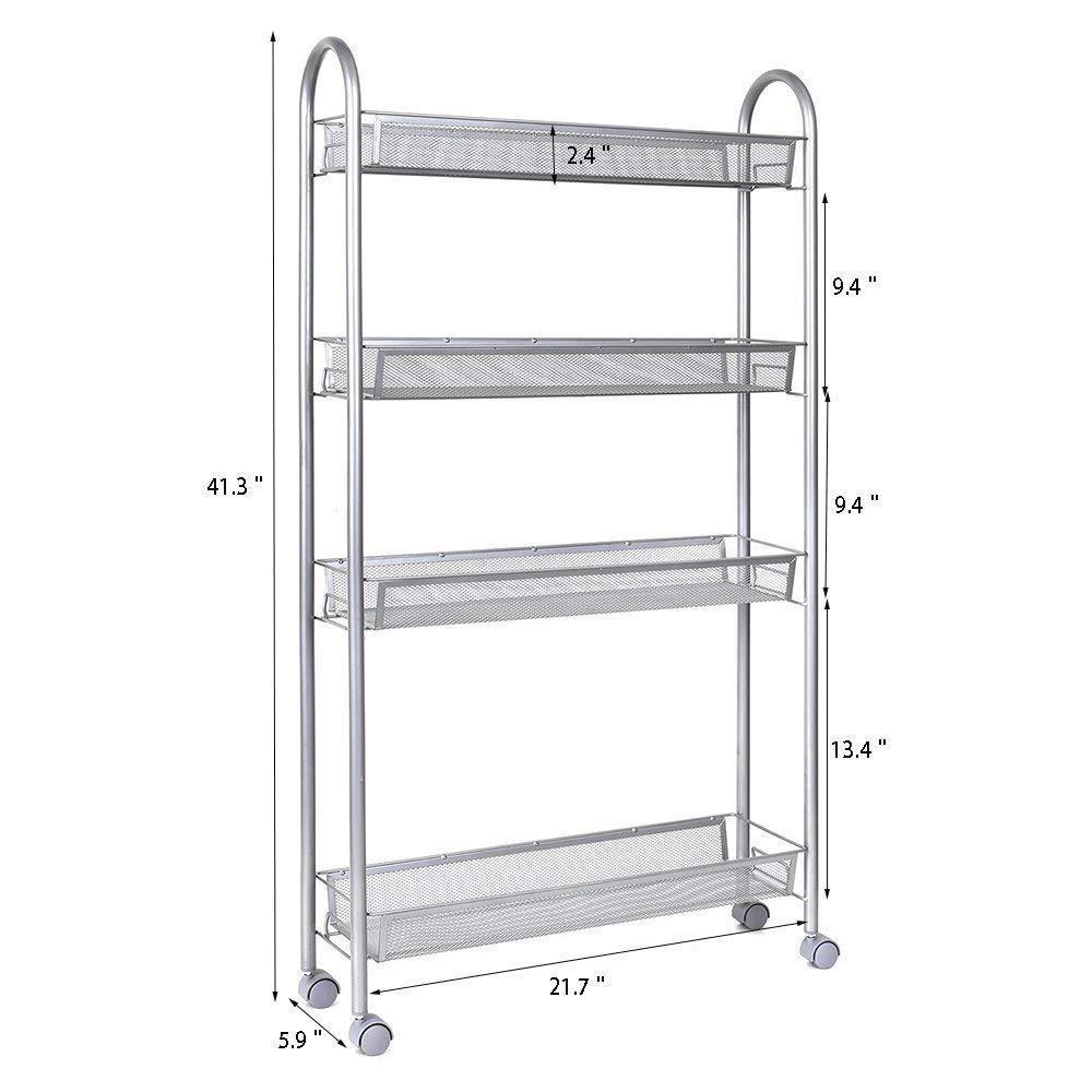 Buy dalilylime 4 tier removable storage cart gap kitchen slim slide out storage tower rack with wheels cupboard with casters silver 4 layers 420s