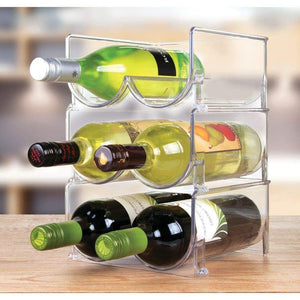 Try mdesign plastic free standing wine rack storage organizer for kitchen countertops table top pantry fridge holds wine beer pop soda water bottles stackable 2 bottles each 8 pack clear