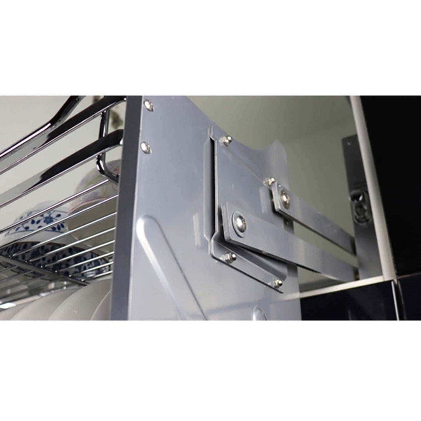 Get pull down 2 tier chrome steel wire dish drainer rack utensils basket shelf plate holder for 800mm width cabinet kitchen