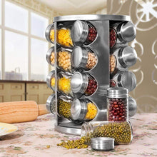 Products spice rack revolving stainless steel seasoning storage organizer spice carousel tower for kitchen set of 16 jars