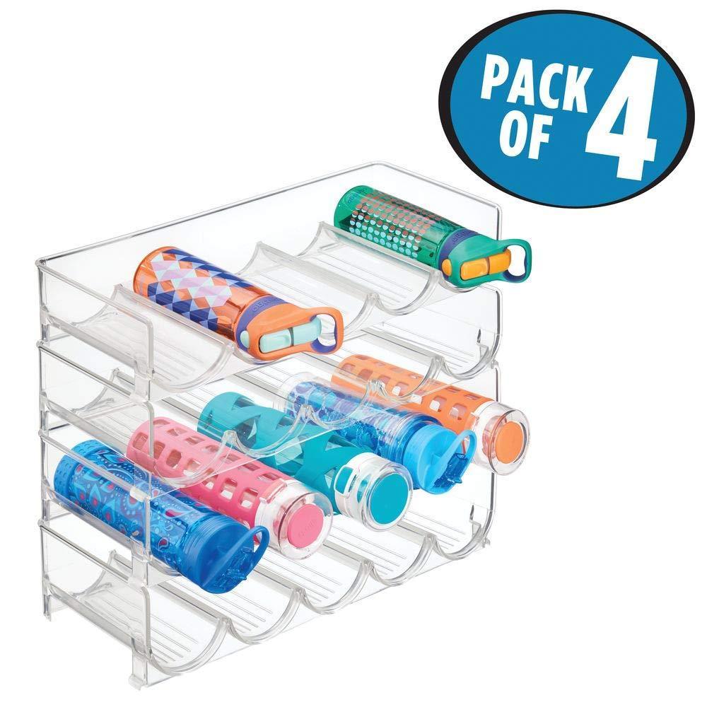 Related mdesign plastic free standing water bottle and wine rack storage organizer for kitchen countertops table top pantry fridge stackable holds 5 bottles each 4 pack clear