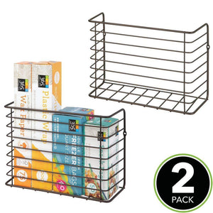 Selection mdesign farmhouse metal wire wall cabinet door mount kitchen storage organizer basket rack mount to walls and cabinet doors in kitchen pantry and under sink 2 pack bronze