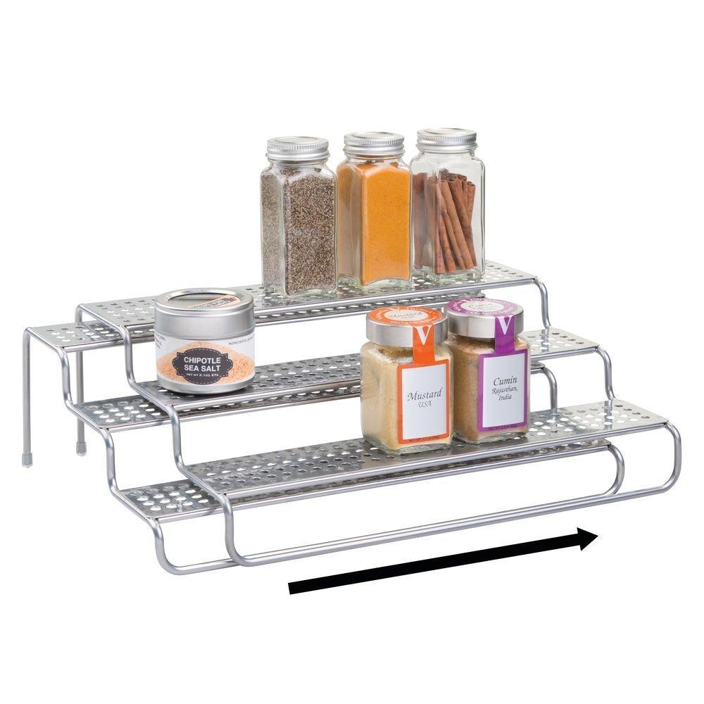 Best seller  mdesign adjustable expandable kitchen wire metal storage cabinet cupboard food pantry shelf organizer spice bottle rack holder 3 level storage up to 25 wide 2 pack silver