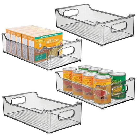 Shop here mdesign wide stackable plastic kitchen pantry cabinet refrigerator or freezer food storage bin with handles organizer for fruit yogurt snacks pasta bpa free 14 5 long 4 pack smoke gray