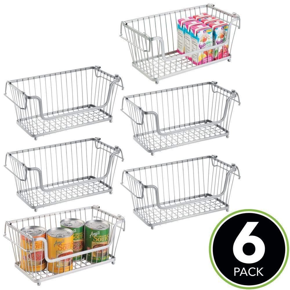 Top mdesign modern farmhouse metal wire household stackable storage organizer bin basket with handles for kitchen cabinets pantry closets bathrooms 12 5 wide 6 pack chrome