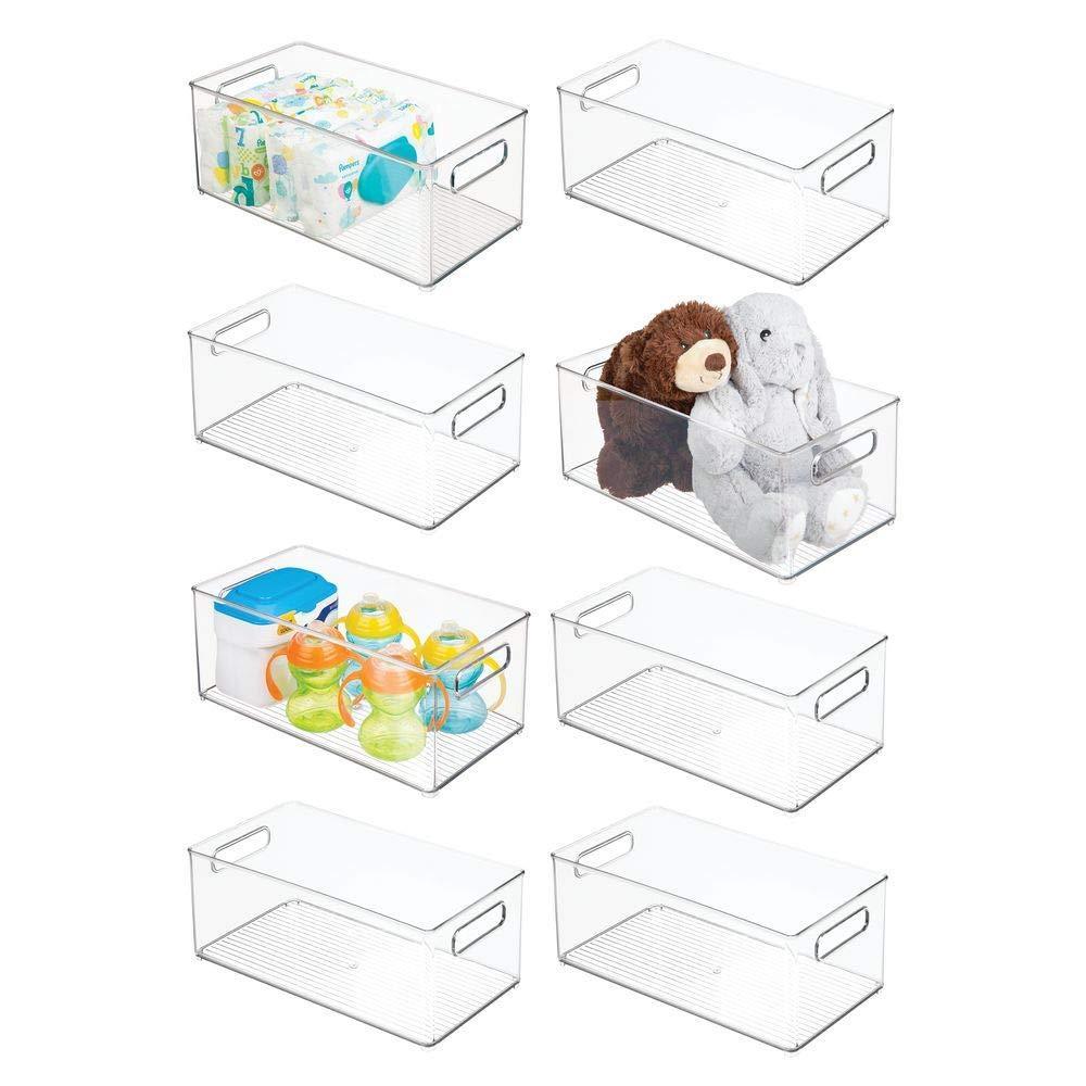 Shop mdesign deep storage organizer container for kids child supplies in kitchen pantry nursery bedroom playroom holds snacks bottles baby food diapers wipes toys 14 5 long 8 pack clear