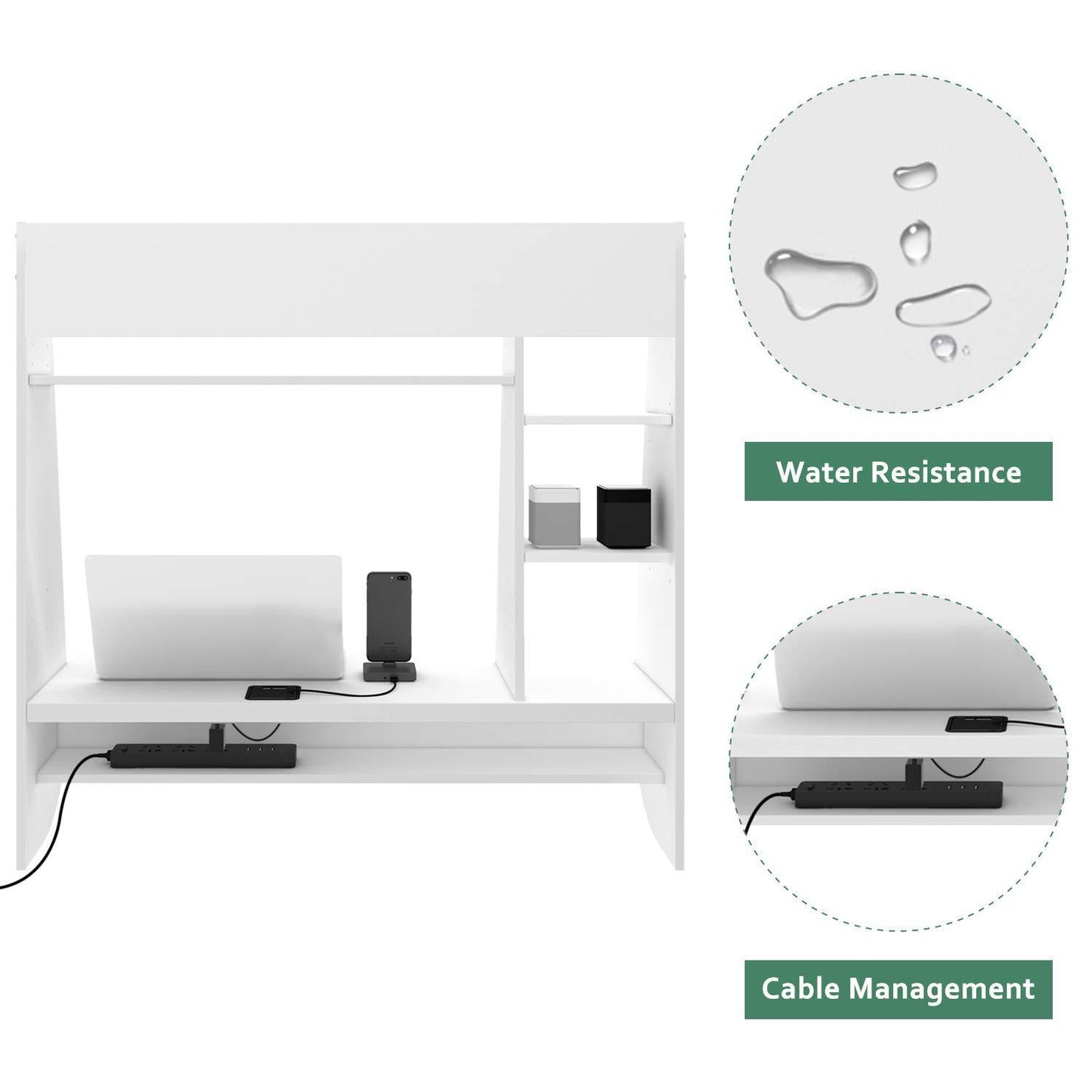 Order now wlive wall mounted desk with storage shelves computer table for home office stable and durable floating kitchen dining desk white