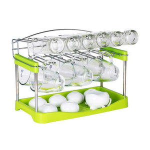 Budget friendly 3 tier mug organizer rack with drainer tray 12 hooks for drying wine glasses coffee mugs tea cups space saving storage holder for kitchen cabinet counter tabletop stainless steel plastic