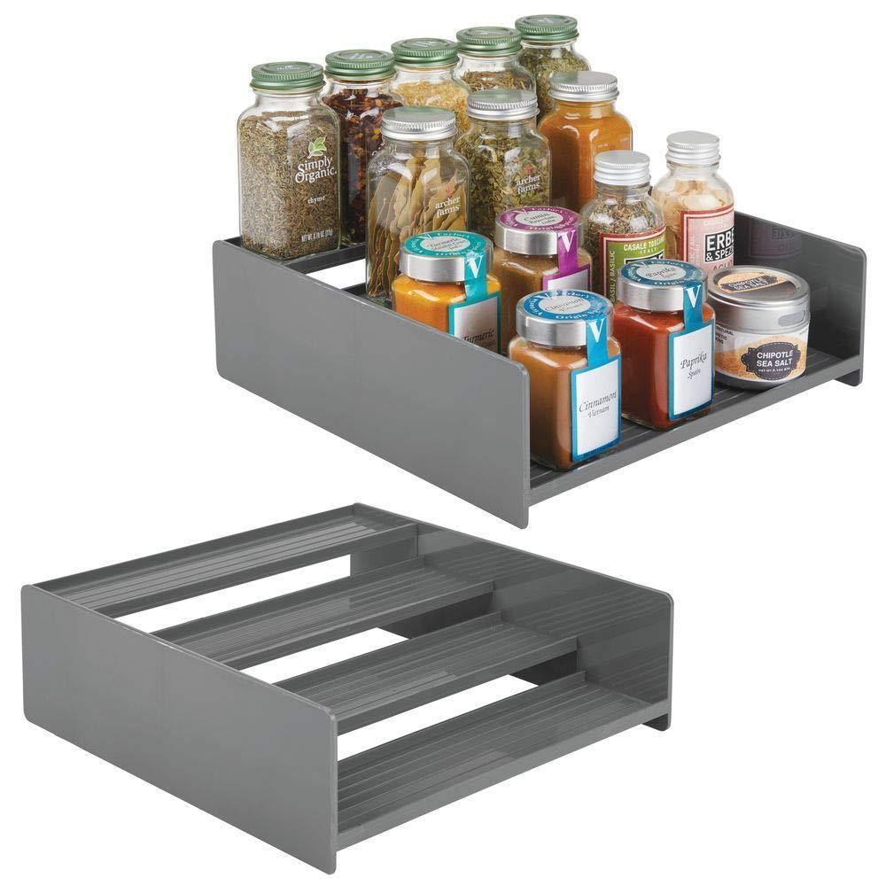 On amazon mdesign plastic kitchen spice bottle rack holder food storage organizer for cabinet cupboard pantry shelf holds spices mason jars baking supplies canned food 4 levels 2 pack charcoal gray