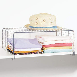 Kitchen mdesign modern versatile metal closet cabinet organizer storage 2 tier shelf divider and separator for bedrooms bathrooms entryways hallways kitchen pantry office easy install 2 pack chrome
