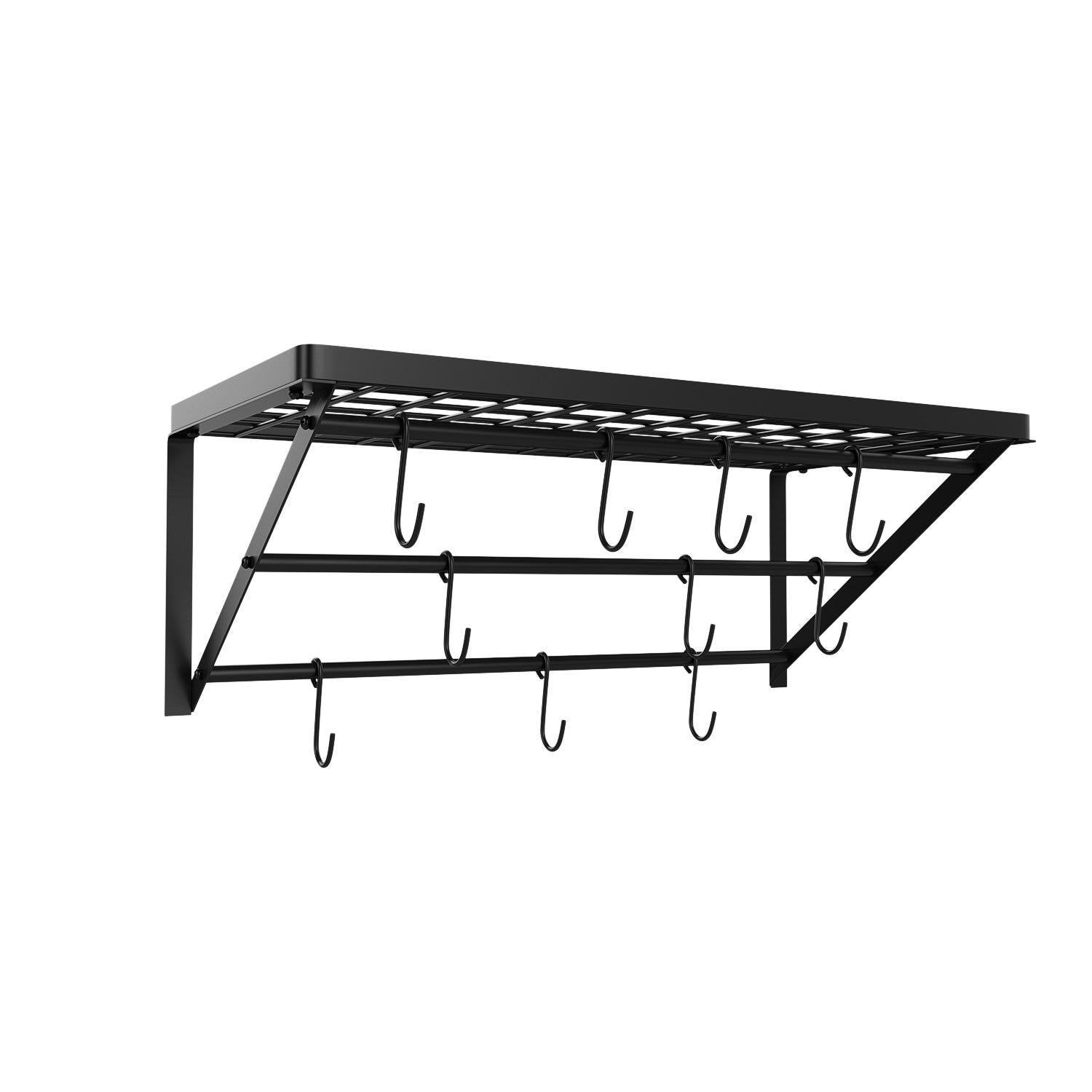Kitchen kaluo 3 tier hanging wall mount pot rack kitchen storage shelf with 10 hooks for kitchen cookware utensils pans household items