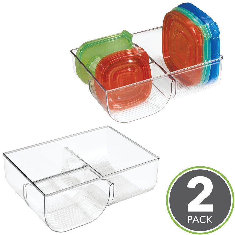 Best seller  mdesign food storage container lid holder 3 compartment plastic organizer bin for organization in kitchen cabinets cupboards pantry shelves 2 pack clear