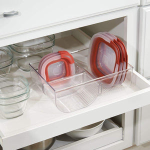 Best mdesign food storage container lid holder 3 compartment plastic organizer bin for organization in kitchen cabinets cupboards pantry shelves 2 pack clear