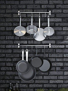 Featured stainless steel gourmet kitchen 23 25 inch wall rail pot pan utensil lid rack storage organizer with 10 s hooks