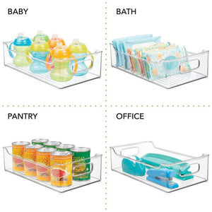 Shop for mdesign wide stackable plastic kitchen pantry cabinet refrigerator or freezer food storage bin with handles organizer for fruit yogurt snacks pasta bpa free 14 5 long 4 pack clear