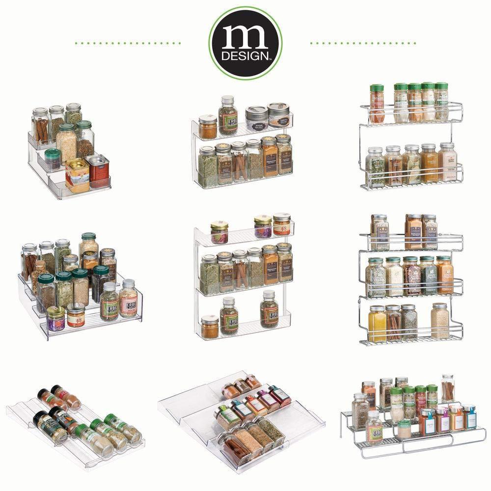 Results mdesign plastic kitchen spice bottle rack holder food storage organizer for cabinet cupboard pantry shelf holds spices mason jars baking supplies canned food 4 levels 4 pack clear
