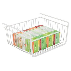 Top mdesign household metal under shelf hanging storage bin basket with open front for organizing kitchen cabinets cupboards pantries shelves large 4 pack white