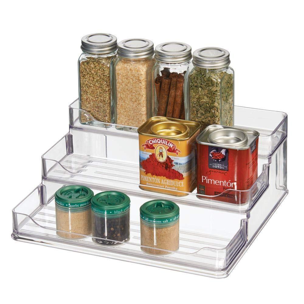 Select nice mdesign plastic spice and food kitchen cabinet pantry shelf organizer 3 tier storage modern compact caddy rack holds spices herb bottles jars for shelves cupboards refrigerator clear