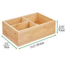 Exclusive mdesign bamboo wood kitchen storage bin organizer for food container lids and covers use in cabinets pantries cupboards large divided organizer with 3 sections 2 pack natural
