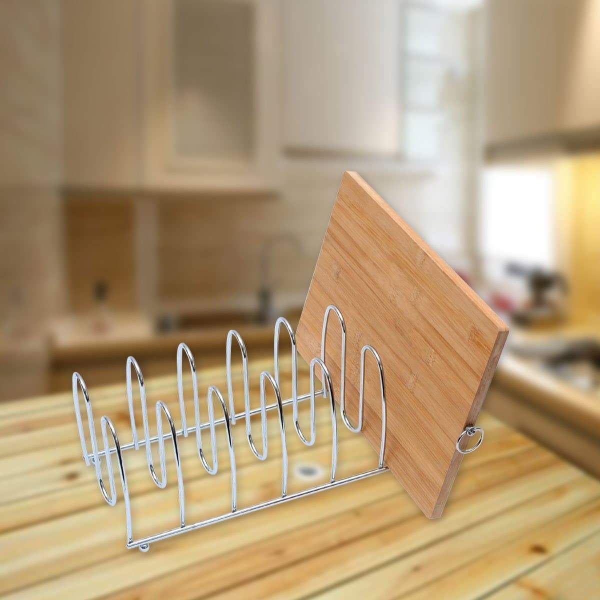 Products cutting board holder rack pot lid organizer for kitchen cabinet countertop large 6 block chrome steel 13 2l x 5 5h x 5 5w
