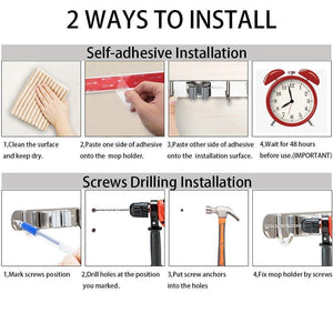 On amazon ahiment broom mop holder wall mount stainless steel garden tool organizer with 2 racks 3 hooks for kitchen bathroom garage and closet grey