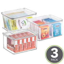 Buy now mdesign stackable kitchen pantry cabinet or refrigerator storage bin with attached hinged lid compact food storage organizer for coffee tea and food packets snacks bpa free pack of 3 clear
