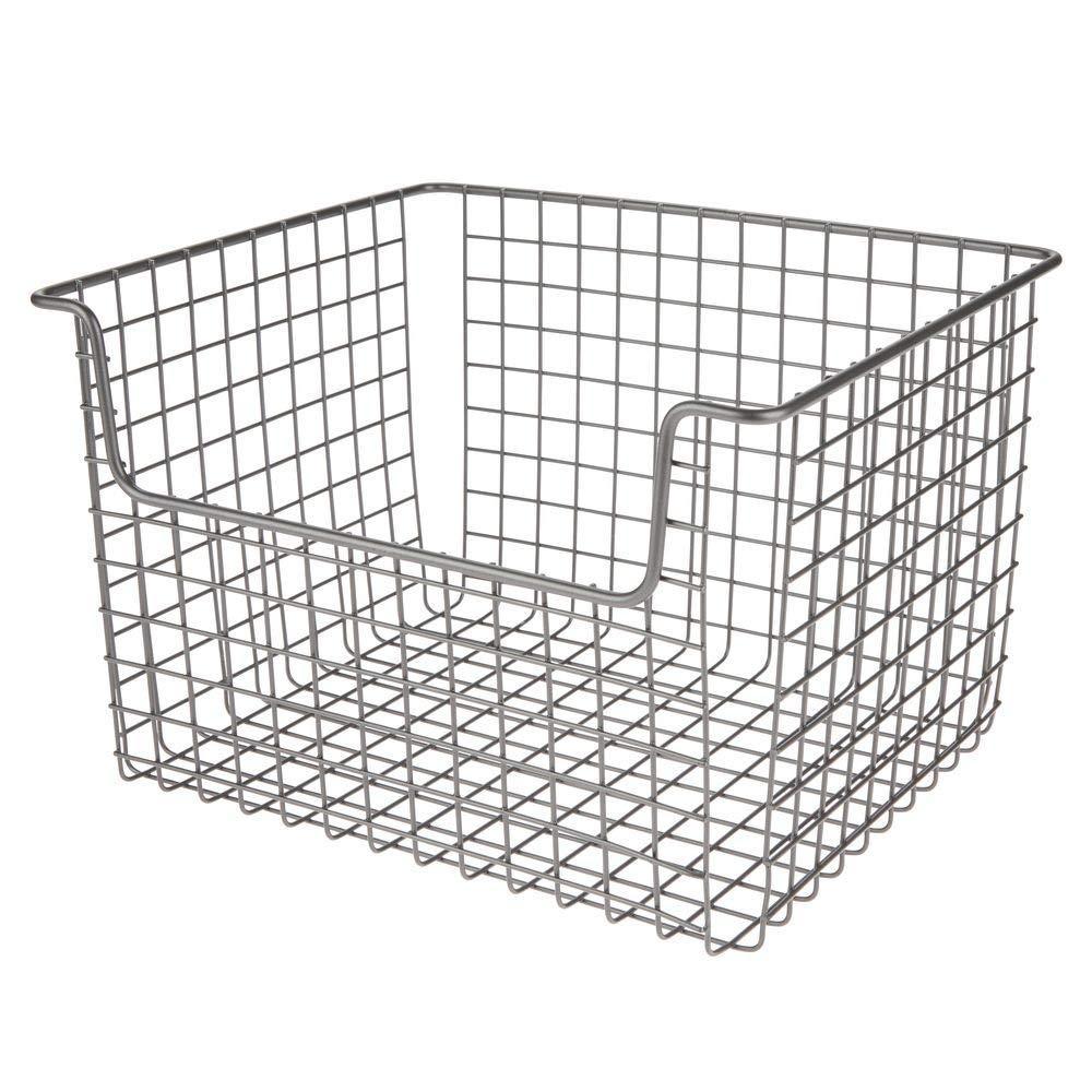 Shop here mdesign metal kitchen pantry food storage organizer basket farmhouse grid design with open front for cabinets cupboards shelves holds potatoes onions fruit 12 wide 8 pack graphite gray