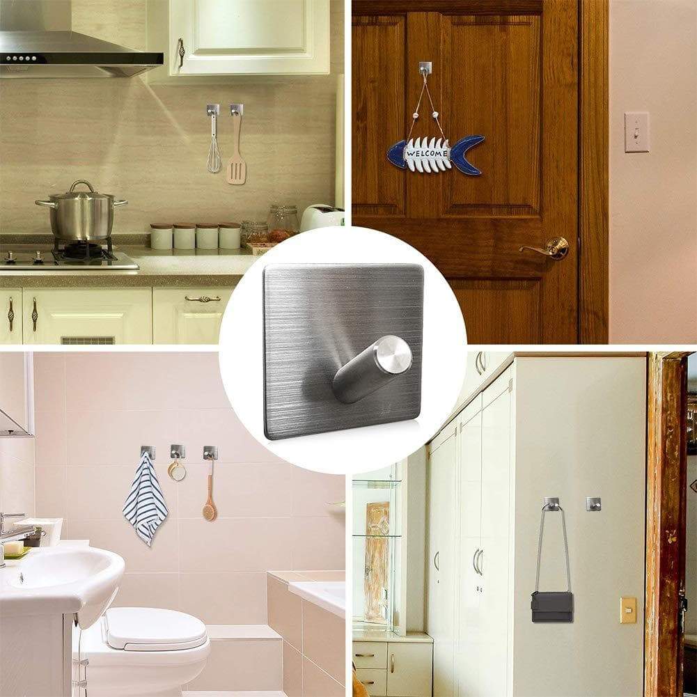 Selection heavy duty wall hooks 304 stainless steel hook wall mount for home bathroom kitchen utensils damage free utility 3m self stick hooks holds6 pounds waterproof hanger for towel keys coat bags 4 pcs