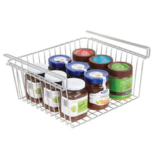 Featured mdesign household metal under shelf hanging storage organizer bin basket for organizing kitchen pantry cabinets cupboards shelves multipurpose vintage modern farmhouse grid style large chrome