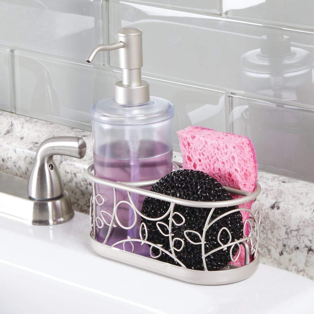 Online shopping mdesign decorative wire kitchen sink countertop pump bottle caddy liquid hand soap dispenser with storage compartment holds and stores sponges scrubbers and brushes vine design clear satin