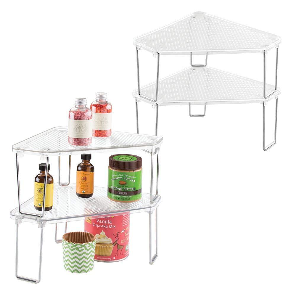 Explore mdesign corner plastic metal freestanding stackable organizer shelf for kitchen countertop pantry or cabinet for storing plates mugs bowls canned goods baking supplies 4 pack clear chrome