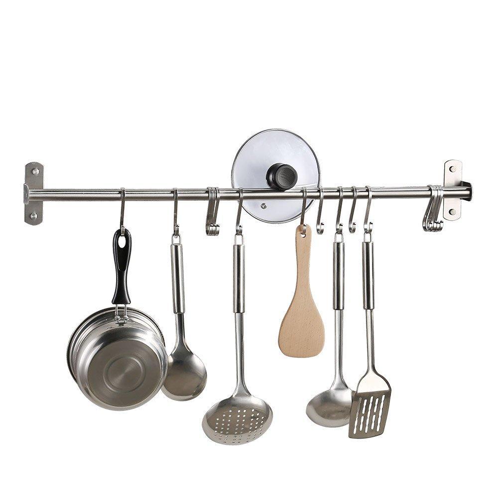 Results kes kitchen rail rack wall mounted utensil hanging rack brushed stainless steel hanger hooks for kitchen tools pot towel 15 sliding hooks kur209s80 2