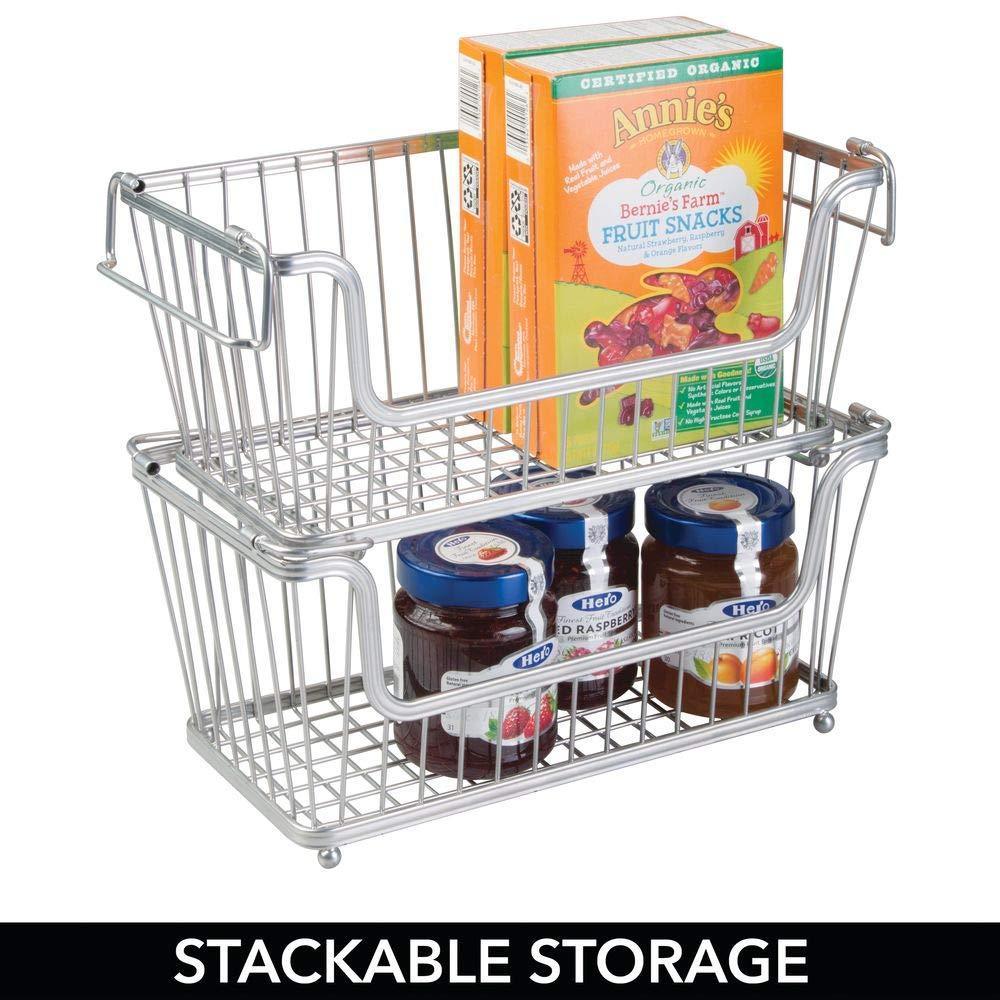Storage organizer mdesign modern farmhouse metal wire household stackable storage organizer bin basket with handles for kitchen cabinets pantry closets bathrooms 12 5 wide 6 pack chrome