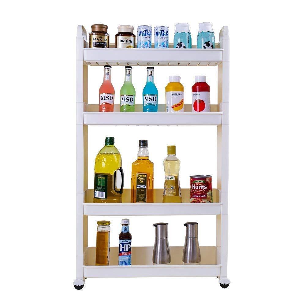 Results baoyouni slim slide out rolling storage cart tower narrow space organizer rack with wheels for laundry bathroom kitchen living room 4 tier