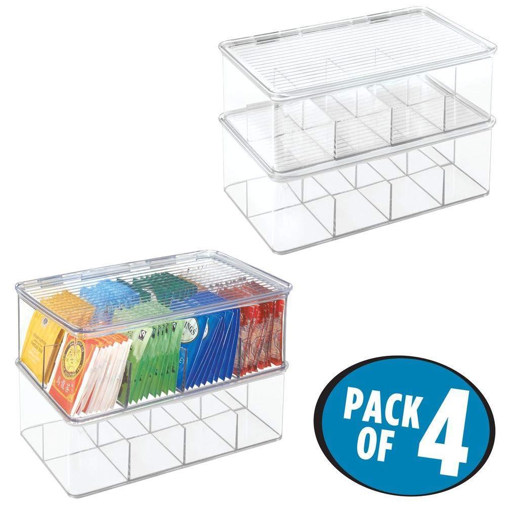 Selection mdesign stackable plastic tea bag holder storage bin box for kitchen cabinets countertops pantry organizer holds beverage bags cups pods packets condiment accessories 4 pack clear