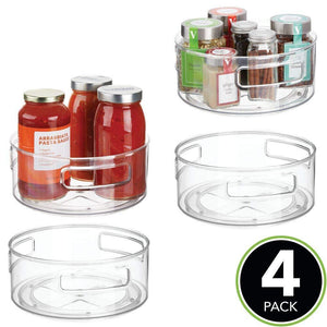 Amazon best mdesign deep plastic lazy susan turntable food storage bin with handles rotating organizer for kitchen pantry cabinet cupboard refrigerator or freezer 9 round 4 pack clear