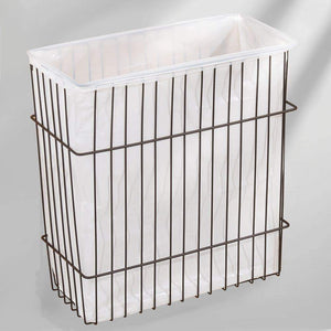Great mdesign metal wire wall mount kitchen storage organizer basket trash can for cabinet and pantry doors holds bags tin foil wax paper saran wrap solid steel bronze