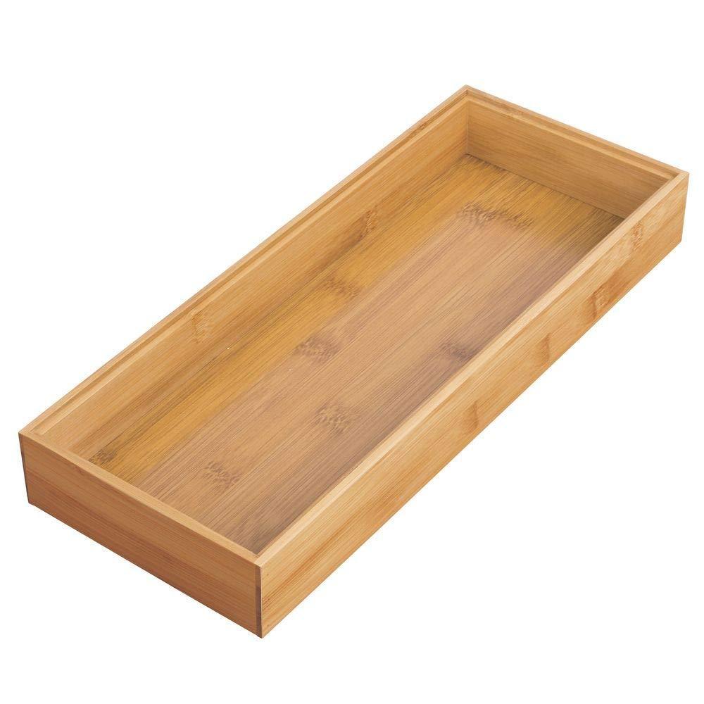Home mdesign bamboo kitchen cabinet drawer organizer stackable tray bin eco friendly multipurpose use in drawers on countertops shelves or in pantry 15 long 6 pack natural wood finish