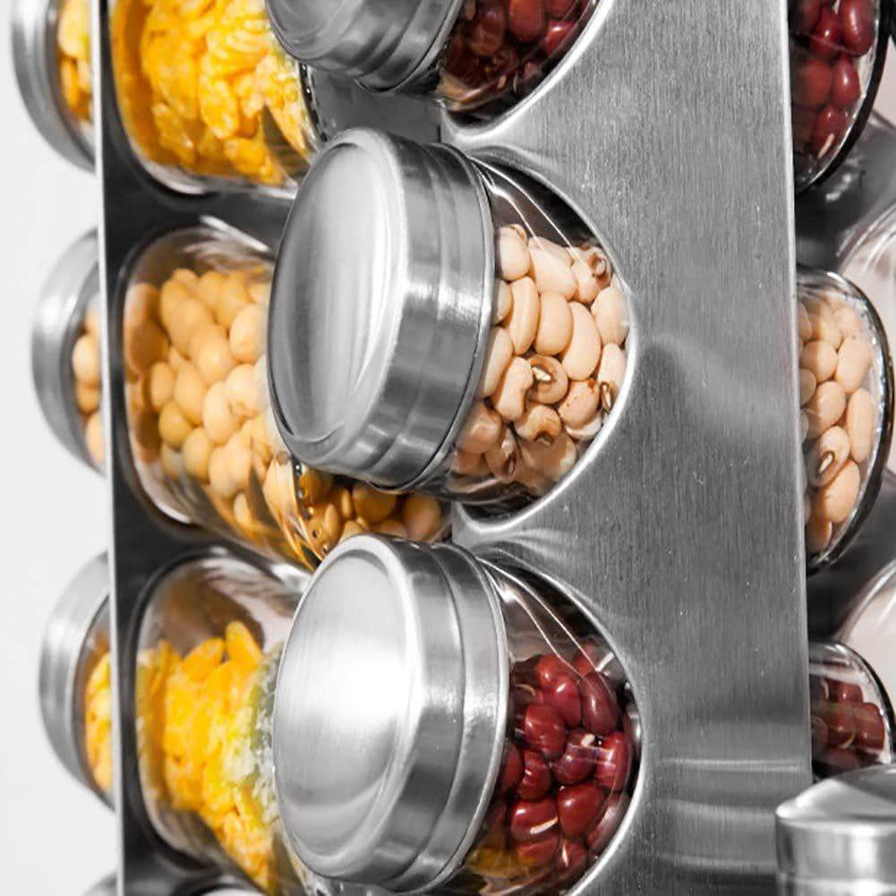 Purchase spice rack revolving stainless steel seasoning storage organizer spice carousel tower for kitchen set of 16 jars