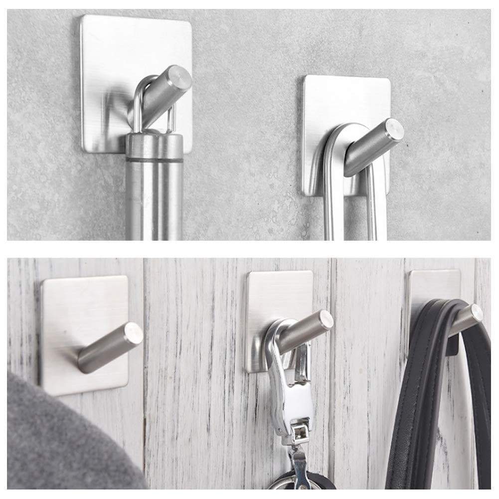 Shop here heavy duty wall hooks 304 stainless steel hook wall mount for home bathroom kitchen utensils damage free utility 3m self stick hooks holds6 pounds waterproof hanger for towel keys coat bags 4 pcs