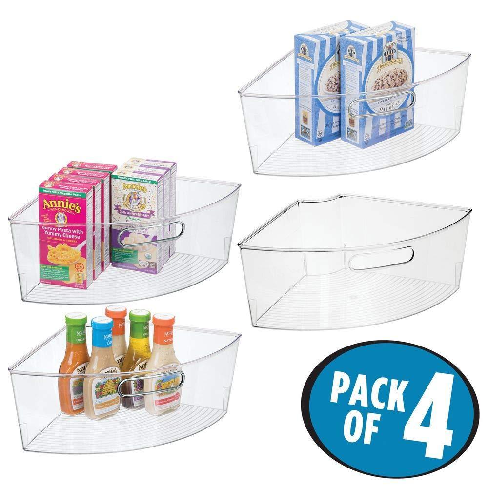Top rated mdesign kitchen cabinet plastic lazy susan storage organizer bins with front handle large pie shaped 1 4 wedge 6 deep container food safe bpa free 4 pack clear