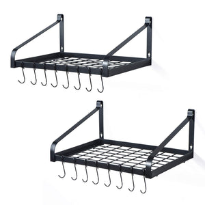 Love-KANKEI Pot Rack Wall Mounted 16.5" x 12" - Pan Pot Organizer with 16 Hooks for Cookware Utensils Organization Set of 2