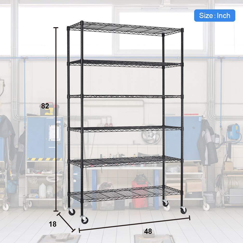 Top rated bestoffice 6 tier wire shelving unit heavy duty height adjustable nsf certification utility rolling steel commercial grade with wheels for kitchen bathroom office 2100lbs capacity 18x48x82 black