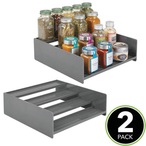Purchase mdesign plastic kitchen spice bottle rack holder food storage organizer for cabinet cupboard pantry shelf holds spices mason jars baking supplies canned food 4 levels 2 pack charcoal gray