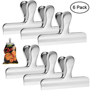 Buy now 6 pack stainless steel chip bag clips 4 7 inch width danzix big durable paper seal grip for coffee food bread bags kitchen home office usage sliver