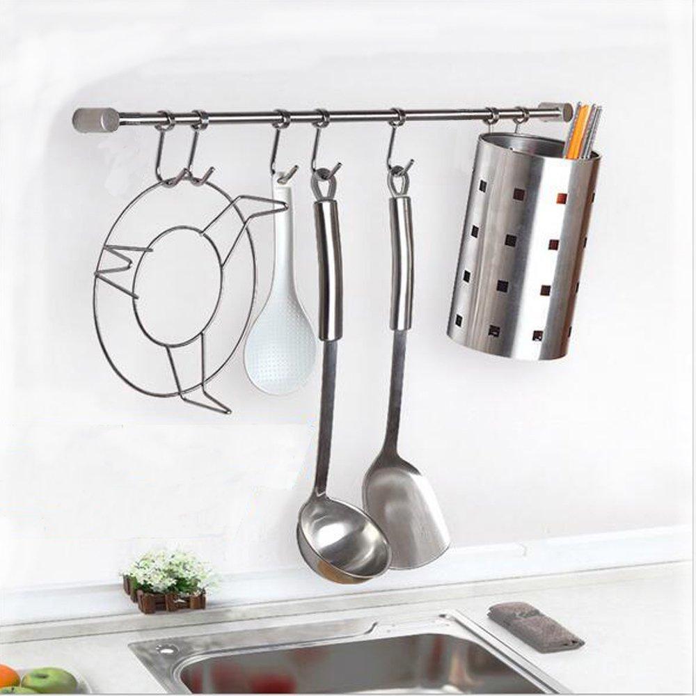 Selection pan pot hanger hooks rack ulifestar wall mout stainless steel kitchen utensil organizer storage lid holder rest 15rail rod with 7 hanging hooks 1
