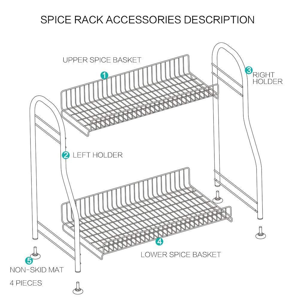 Save junyuan kitchen spice racks 2 tier bathroom shelf kitchen countertop storage organizer jars bottle seasoning rack shelf holder space saving high capacity mesh wire stainless steel