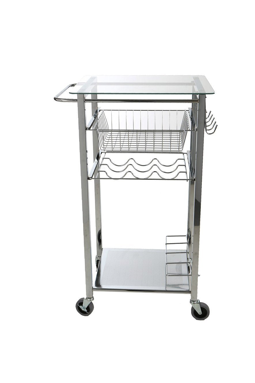 Order now mind reader glass top mobile kitchen cart with wine bottle holder wine rack towel holder perfect kitchen island for cooking utensils kitchen appliances and food storage silver