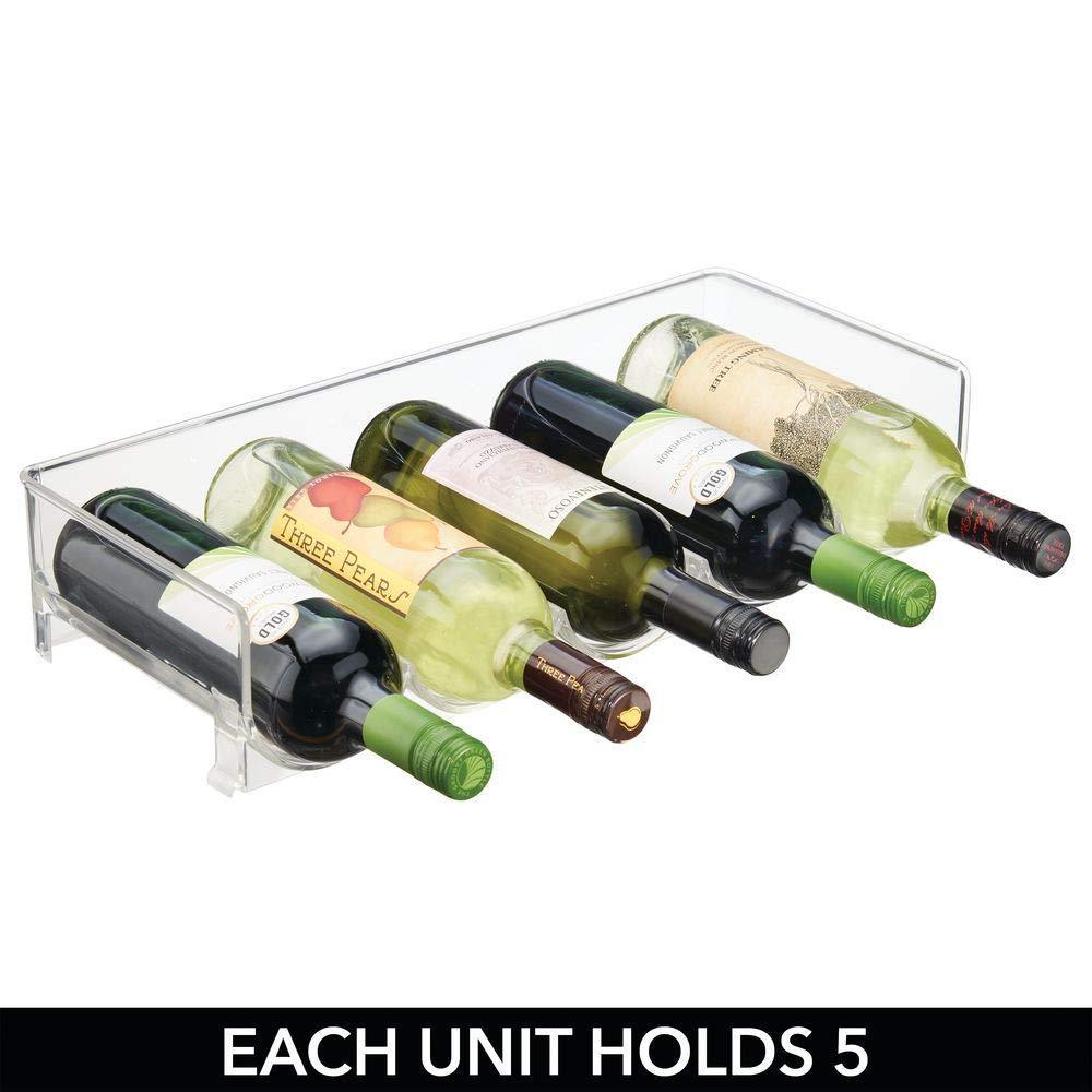 Organize with mdesign plastic free standing water bottle and wine rack storage organizer for kitchen countertops table top pantry fridge stackable holds 5 bottles each 4 pack clear